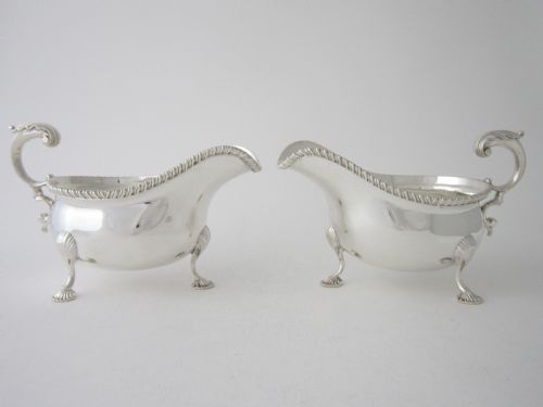 large pair of antique george v sterling silver sauce boats 191314 - CATEGORY: ANTIQUE SILVER - DATED 1910