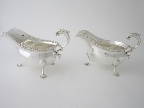 LARGE PAIR OF ANTIQUE GEORGE V STERLING SILVER SAUCE BOATS 191314 - ADDITIONAL PHOTO 1