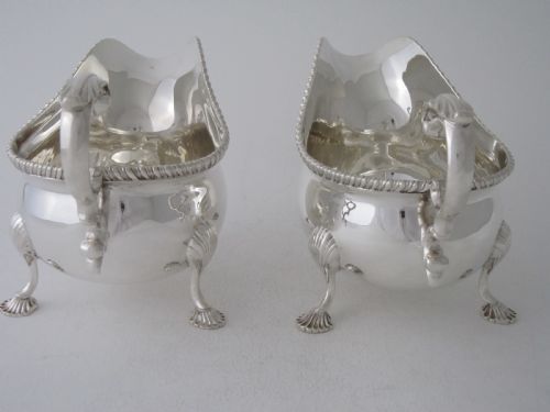 LARGE PAIR OF ANTIQUE GEORGE V STERLING SILVER SAUCE BOATS 191314 - ADDITIONAL PHOTO 2