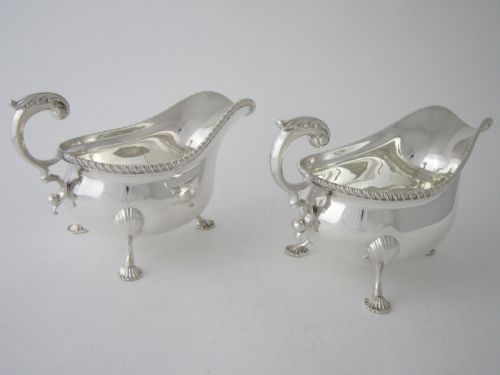 LARGE PAIR OF ANTIQUE GEORGE V STERLING SILVER SAUCE BOATS 191314 - ADDITIONAL PHOTO 3