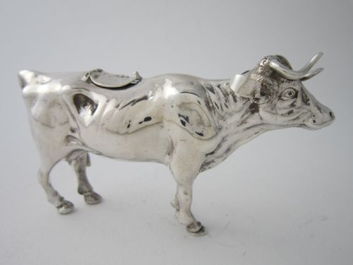 ANTIQUE EDWARDIAN STERLING SILVER COW CREAMER - ADDITIONAL PHOTO 3