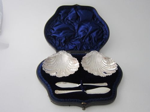antique victorian sterling silver butter shells - CATEGORY: ANTIQUE SILVER - DATED 1890