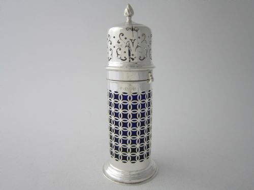 antique victorian sterling silver and glass sugar caster - CATEGORY: ANTIQUE SILVER - DATED VICTORIAN