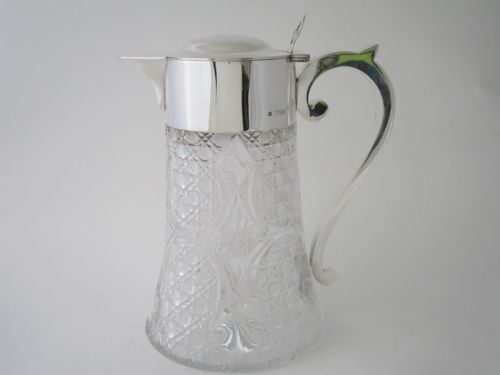 antique edwardian sterling silver cut glass lemonade jug - CATEGORY: ANTIQUE SILVER - DATED 1890