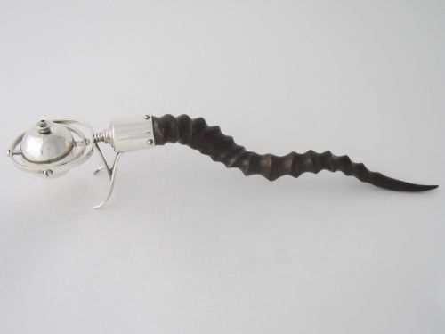 ANTIQUE EDWARDIAN STERLING SILVER HORN GIMBAL LIGHTER - ADDITIONAL PHOTO 1