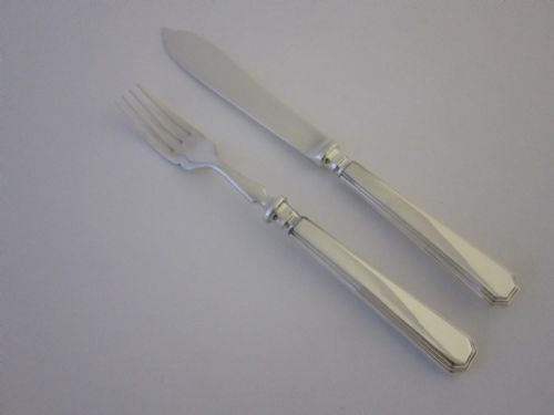 ANTIQUE STERLING SILVER ATHENAEUM PATTERN FISH CUTLERY SET - ADDITIONAL PHOTO 4