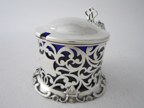 ANTIQUE VICTORIAN STERLING SILVER MUSTARD POT 1850 - ADDITIONAL PHOTO 1