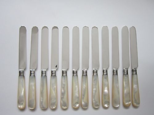 ANTIQUE VICTORIAN STERLING SILVER MOTHER OF PEARL DESSERT CUTLERY SET - ADDITIONAL PHOTO 5