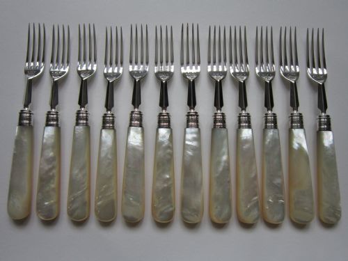 ANTIQUE VICTORIAN STERLING SILVER MOTHER OF PEARL DESSERT CUTLERY SET - ADDITIONAL PHOTO 6