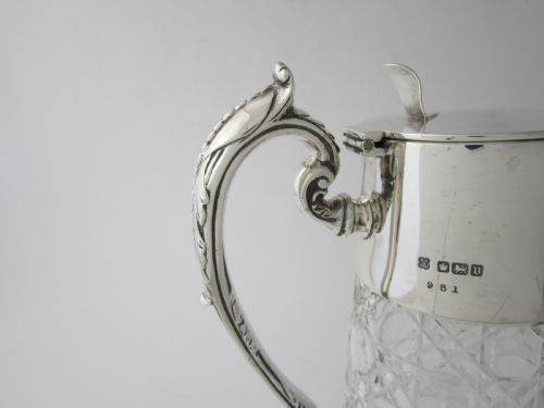 ANTIQUE GEORGE V STERLING SILVER GLASS CLARET JUG 1913 - ADDITIONAL PHOTO 3