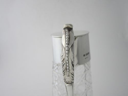 ANTIQUE GEORGE V STERLING SILVER GLASS CLARET JUG 1913 - ADDITIONAL PHOTO 4