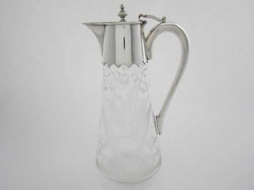ANTIQUE VICTORIAN STERLING SILVER ETCHED GLASS CLARET JUG - ADDITIONAL PHOTO 1
