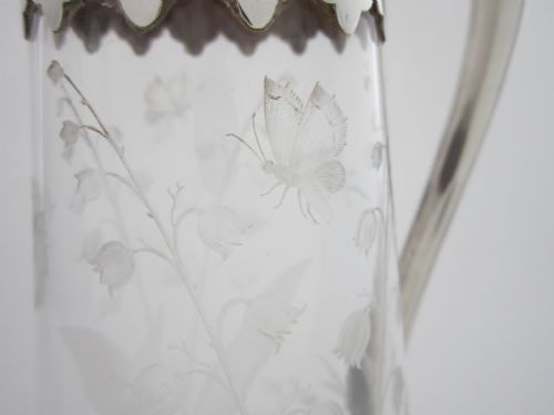 ANTIQUE VICTORIAN STERLING SILVER ETCHED GLASS CLARET JUG - ADDITIONAL PHOTO 3
