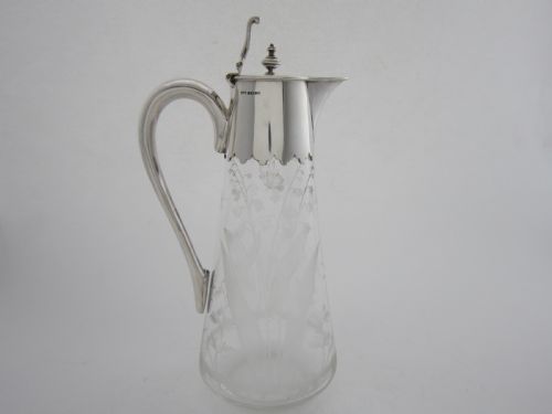 ANTIQUE VICTORIAN STERLING SILVER ETCHED GLASS CLARET JUG - ADDITIONAL PHOTO 6