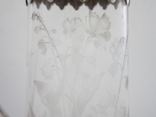 ANTIQUE VICTORIAN STERLING SILVER ETCHED GLASS CLARET JUG - ADDITIONAL PHOTO 7