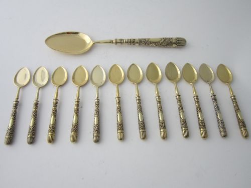 ANTIQUE VICTORIAN STERLING SILVER GILT ICE CREAM SET - ADDITIONAL PHOTO 2
