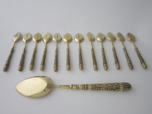 ANTIQUE VICTORIAN STERLING SILVER GILT ICE CREAM SET - ADDITIONAL PHOTO 3