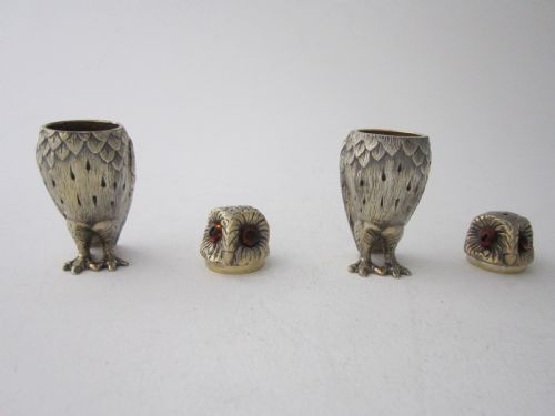 TIFFANY ELIZABETH II CAST STERLING SILVER OWL SALT PEPPER SHAKERS - ADDITIONAL PHOTO 7