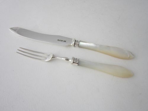 ANTIQUE GEORGE V STERLING SILVER MOTHEROFPEARL CUTLERY SET - ADDITIONAL PHOTO 2
