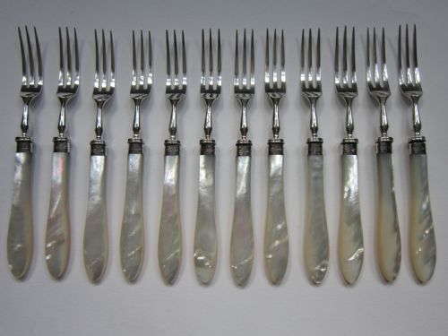 ANTIQUE GEORGE V STERLING SILVER MOTHEROFPEARL CUTLERY SET - ADDITIONAL PHOTO 11
