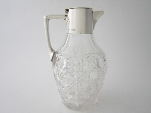 ANTIQUE EDWARDIAN STERLING SILVER CUT GLASS CLARET JUG - ADDITIONAL PHOTO 3