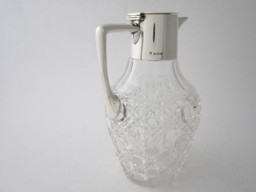ANTIQUE EDWARDIAN STERLING SILVER CUT GLASS CLARET JUG - ADDITIONAL PHOTO 4