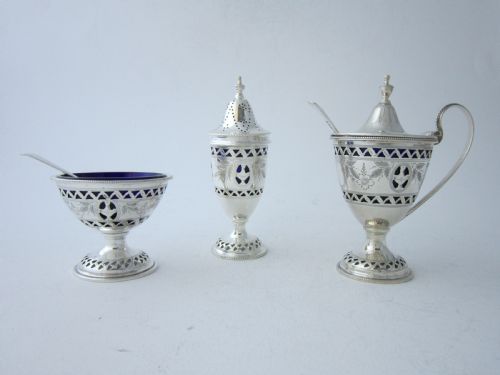antique george v sterling silver condiment set 192830 - CATEGORY: ANTIQUE SILVER - DATED 1920