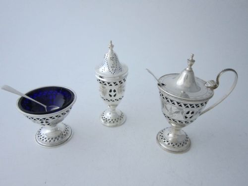 ANTIQUE GEORGE V STERLING SILVER CONDIMENT SET 192830 - ADDITIONAL PHOTO 1