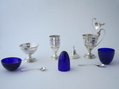ANTIQUE GEORGE V STERLING SILVER CONDIMENT SET 192830 - ADDITIONAL PHOTO 2