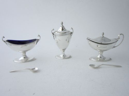 ANTIQUE GEORGE V STERLING SILVER CONDIMENT SET 1925 - ADDITIONAL PHOTO 3