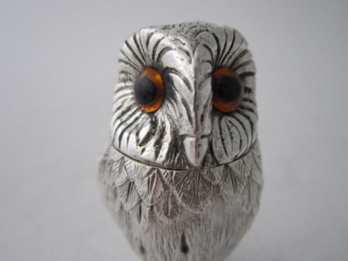 ELIZABETH II STERLING SILVER OWL SALT PEPPER SHAKERS 1958 - ADDITIONAL PHOTO 5