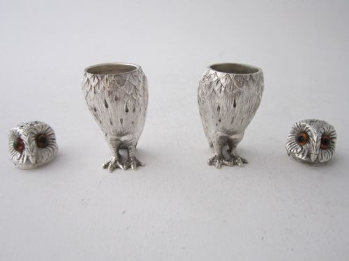 ELIZABETH II STERLING SILVER OWL SALT PEPPER SHAKERS 1958 - ADDITIONAL PHOTO 7