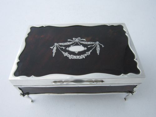 antique george v sterling silver tortoiseshell trinket box 1918 - CATEGORY: ANTIQUE SILVER - DATED 1910
