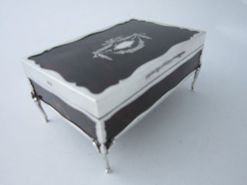 ANTIQUE GEORGE V STERLING SILVER TORTOISESHELL TRINKET BOX 1918 - ADDITIONAL PHOTO 1