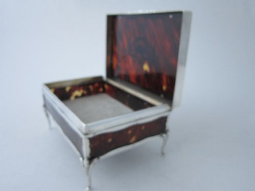 ANTIQUE GEORGE V STERLING SILVER TORTOISESHELL TRINKET BOX 1918 - ADDITIONAL PHOTO 4
