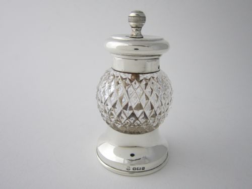 antique edwardian sterling silver glass pepper grinder 1910 - CATEGORY: ANTIQUE SILVER - DATED 1910
