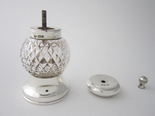ANTIQUE EDWARDIAN STERLING SILVER GLASS PEPPER GRINDER 1910 - ADDITIONAL PHOTO 4