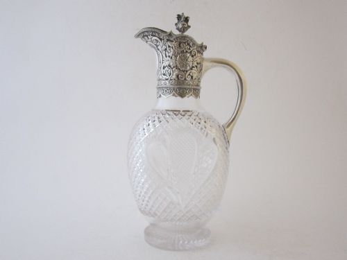antique victorian sterling silver glass claret jug 1891 - CATEGORY: ANTIQUE JUGS - DATED 1890