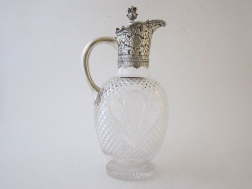 ANTIQUE VICTORIAN STERLING SILVER GLASS CLARET JUG 1891 - ADDITIONAL PHOTO 3