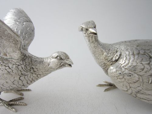 PAIR OF GARRARD STERLING SILVER CAST PHEASANTS 1969 - ADDITIONAL PHOTO 1