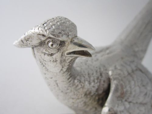 PAIR OF GARRARD STERLING SILVER CAST PHEASANTS 1969 - ADDITIONAL PHOTO 3