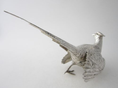 PAIR OF GARRARD STERLING SILVER CAST PHEASANTS 1969 - ADDITIONAL PHOTO 4