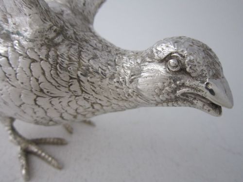 PAIR OF GARRARD STERLING SILVER CAST PHEASANTS 1969 - ADDITIONAL PHOTO 7