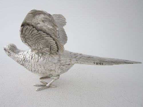 PAIR OF GARRARD STERLING SILVER CAST PHEASANTS 1969 - ADDITIONAL PHOTO 9