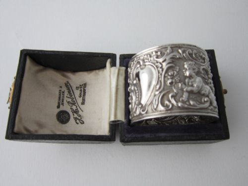 antique victorian sterling silver cherubs napkin ring 1896 - CATEGORY: ANTIQUE SILVER - DATED 1890