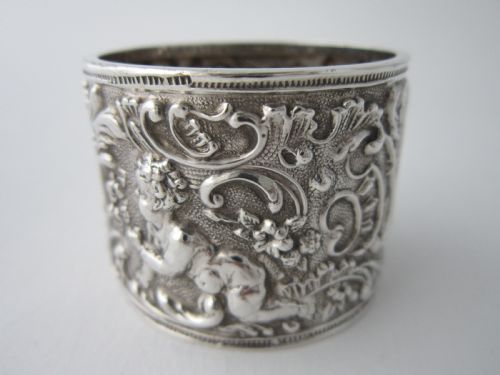 ANTIQUE VICTORIAN STERLING SILVER CHERUBS NAPKIN RING 1896 - ADDITIONAL PHOTO 3