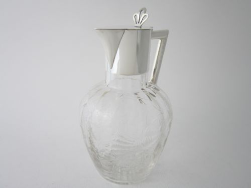ANTIQUE EDWARDIAN STERLING SILVER GLASS CLARET JUG 1907 - ADDITIONAL PHOTO 1