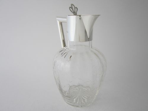 ANTIQUE EDWARDIAN STERLING SILVER GLASS CLARET JUG 1907 - ADDITIONAL PHOTO 2