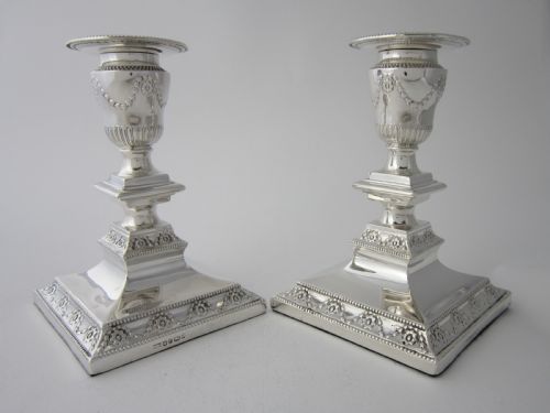 A PAIR OF ANTIQUE VICTORIAN STERLING SILVER CANDLESTICKS 1873 - ADDITIONAL PHOTO 2