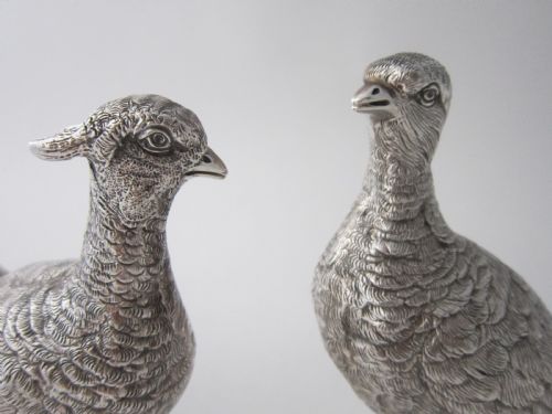 PAIR OF ELIZABETH II STERLING SILVER CAST PHEASANTS 1968 - ADDITIONAL PHOTO 1